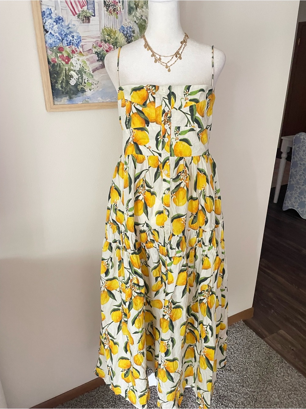 J. Crew Limoncello Lemon Print Tiered A-Line Dress Midi Sundress US 8 - Picture 5 of 9